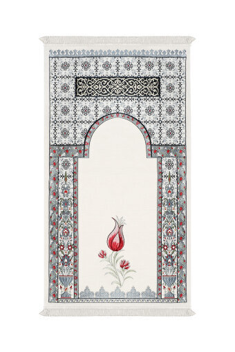 Krem Osmanlı Lale Desen Kabartmalı Özel Dokuma Seccade 