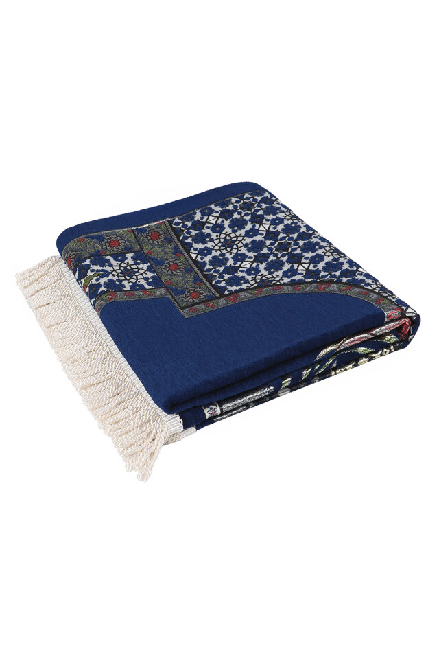 Lacivert Osmanlı Lale Desen Kabartmalı Özel Dokuma Seccade - 5