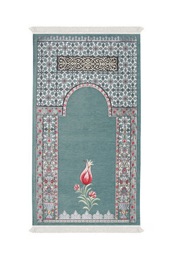 Mint Osmanlı Lale Desen Kabartmalı Özel Dokuma Seccade 