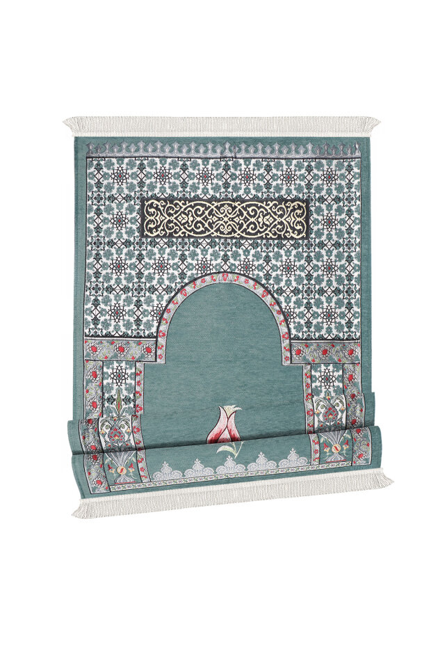 Mint Osmanlı Lale Desen Kabartmalı Özel Dokuma Seccade - 4