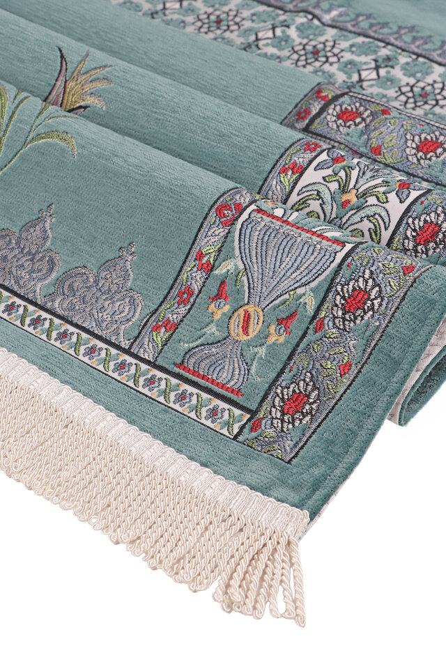 Mint Osmanlı Lale Desen Kabartmalı Özel Dokuma Seccade - 3