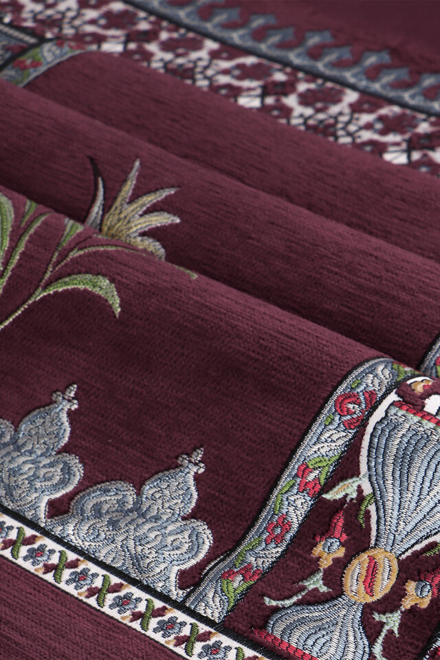 Mürdüm Osmanlı Lale Desen Kabartmalı Özel Dokuma Seccade - 2