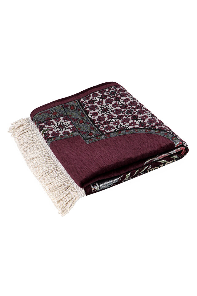 Mürdüm Osmanlı Lale Desen Kabartmalı Özel Dokuma Seccade - 5