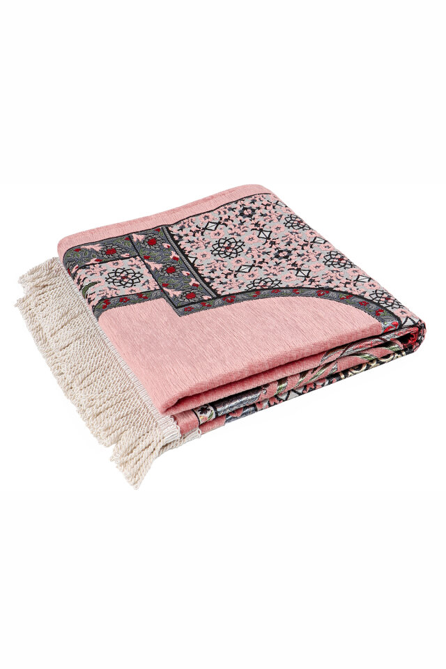 Pembe Osmanlı Lale Desen Kabartmalı Özel Dokuma Seccade - 5