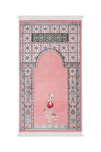 Pembe Osmanlı Lale Desen Kabartmalı Özel Dokuma Seccade 