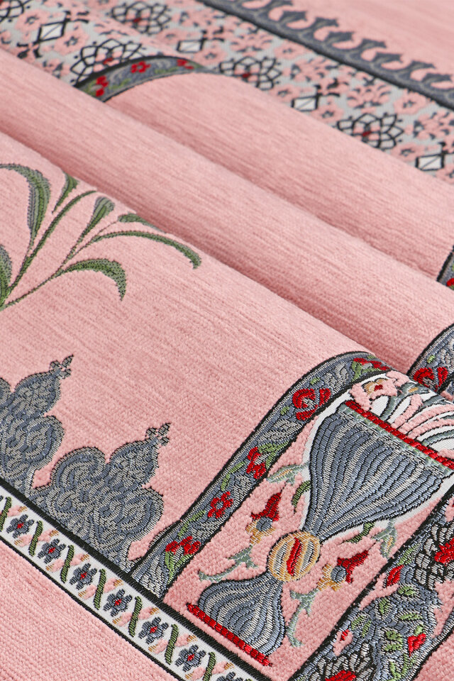 Pembe Osmanlı Lale Desen Kabartmalı Özel Dokuma Seccade - 2