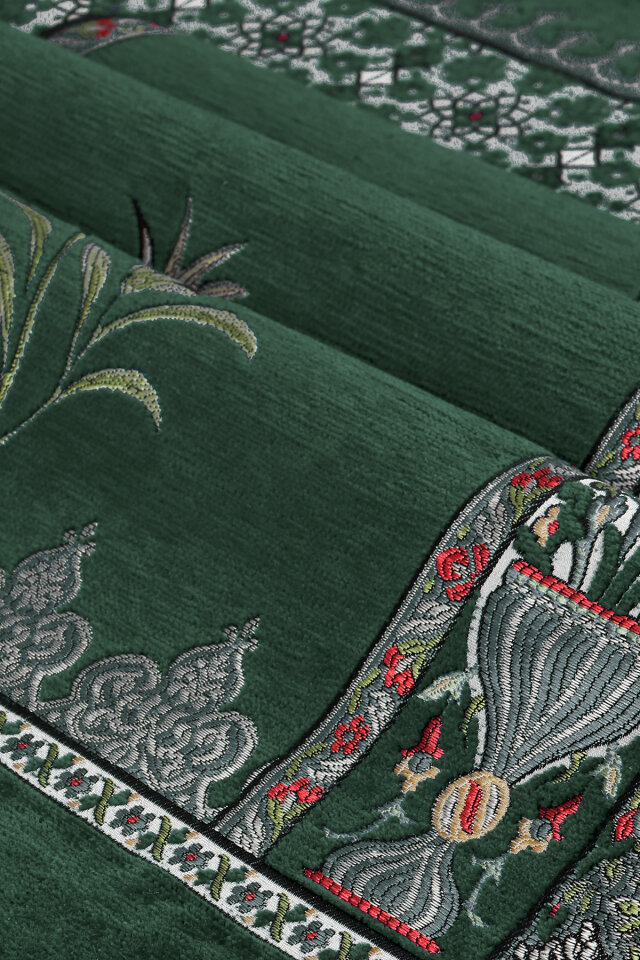 Zümrüt Osmanlı Lale Desen Kabartmalı Özel Dokuma Seccade - 2
