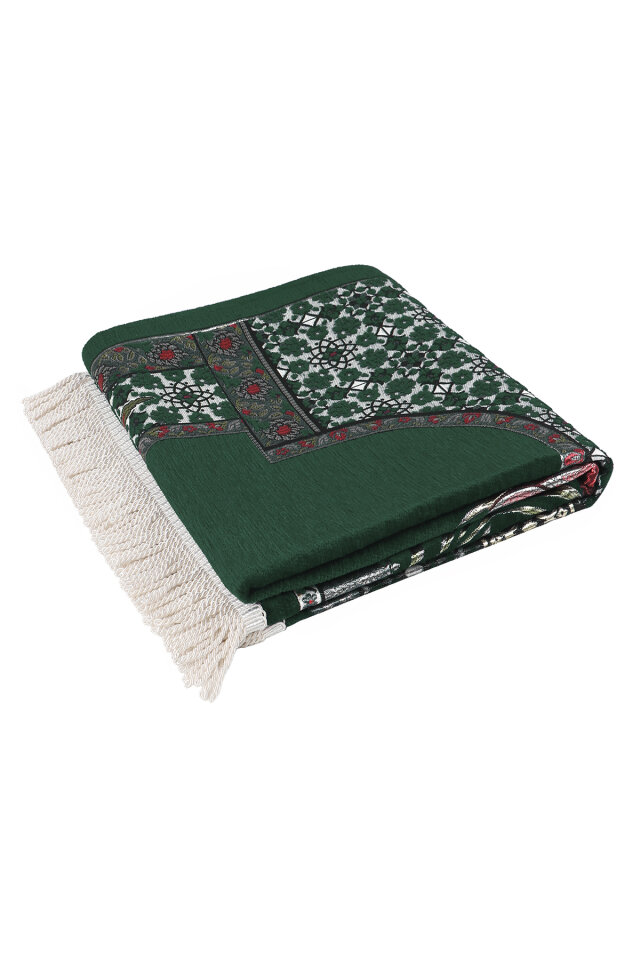 Zümrüt Osmanlı Lale Desen Kabartmalı Özel Dokuma Seccade - 5