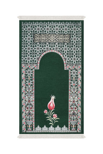 Zümrüt Osmanlı Lale Desen Kabartmalı Özel Dokuma Seccade 