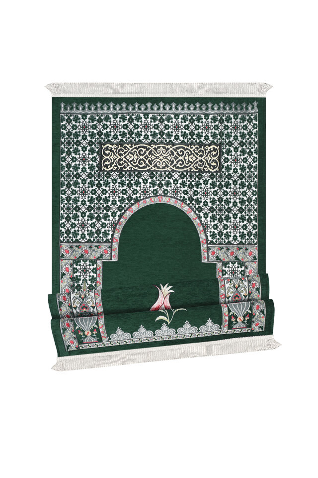 Zümrüt Osmanlı Lale Desen Kabartmalı Özel Dokuma Seccade - 4