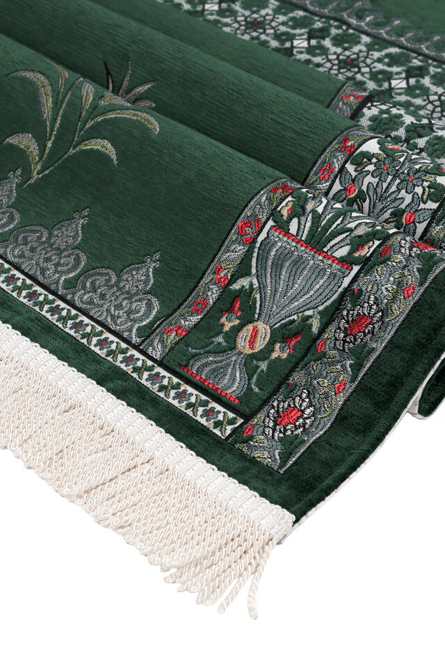 Zümrüt Osmanlı Lale Desen Kabartmalı Özel Dokuma Seccade - 3