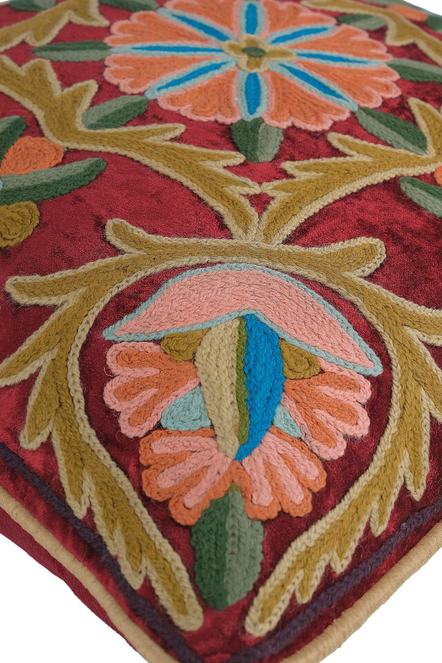 Bordo İşlemeli Kadife Kırlent - 2