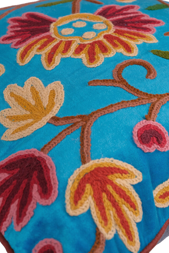 Turkuaz İşlemeli Kadife Kırlent - 2