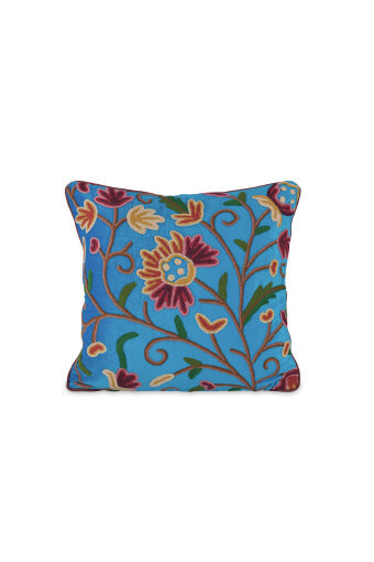 Turkuaz İşlemeli Kadife Kırlent 