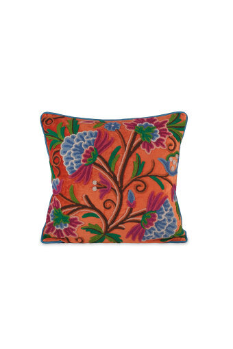 Turuncu İşlemeli Kadife Kırlent 