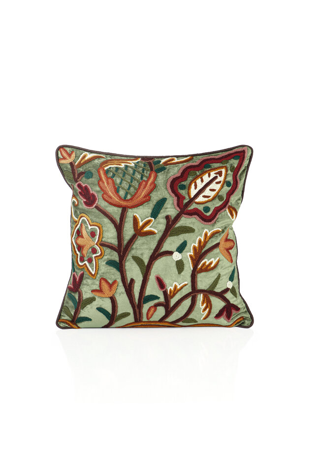 Yeşil İşlemeli Kadife Kırlent 