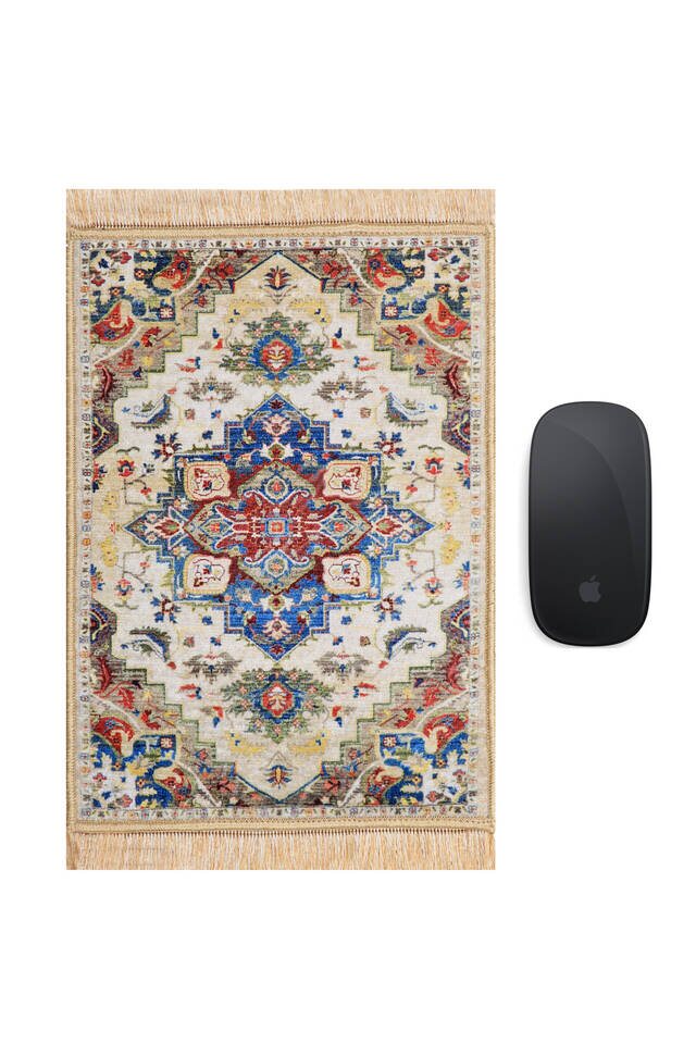 Bej Dekoratif Küçük Halı Mousepad - Bursa İpek