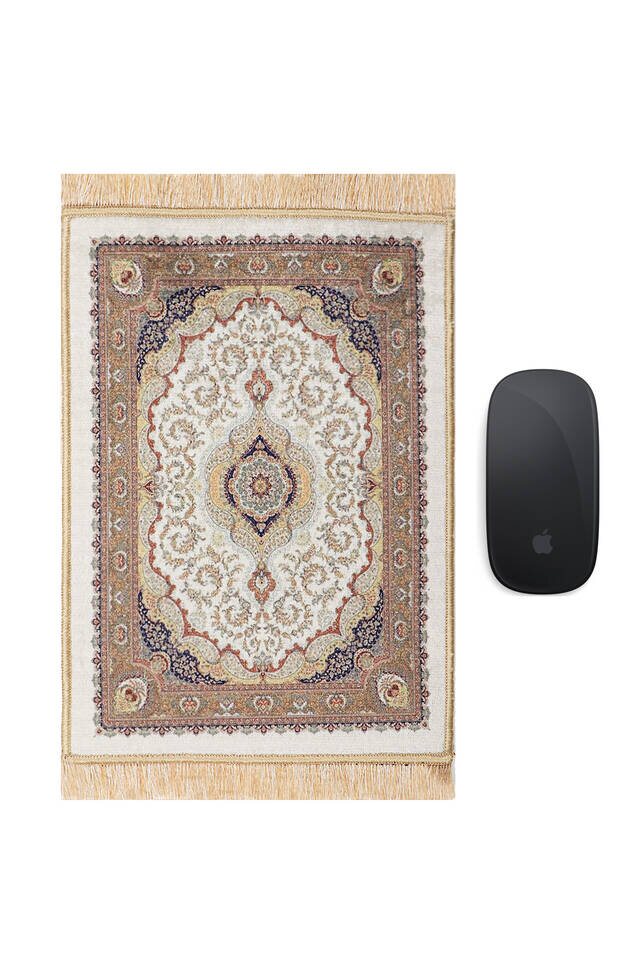 Beyaz Dekoratif Küçük Halı Mousepad - Bursa İpek