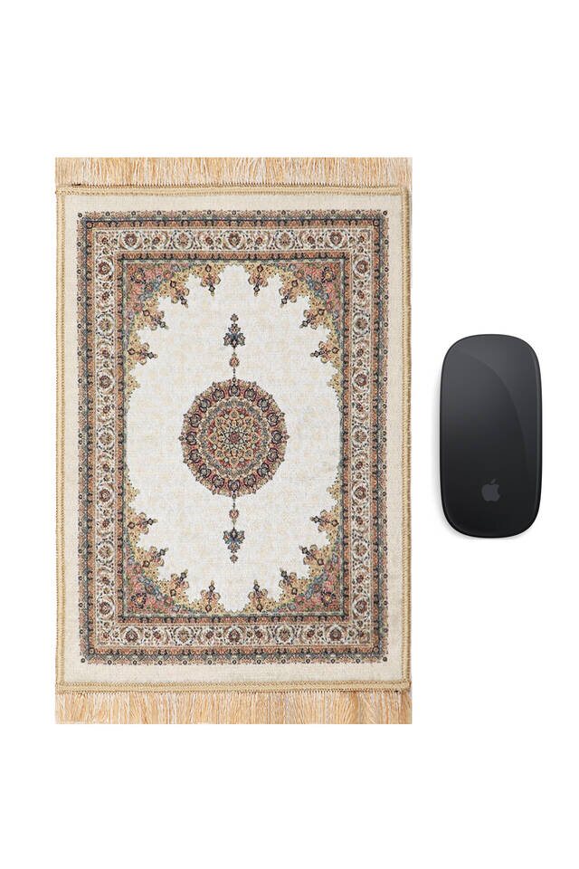 Beyaz Dekoratif Küçük Halı Mousepad - Bursa İpek
