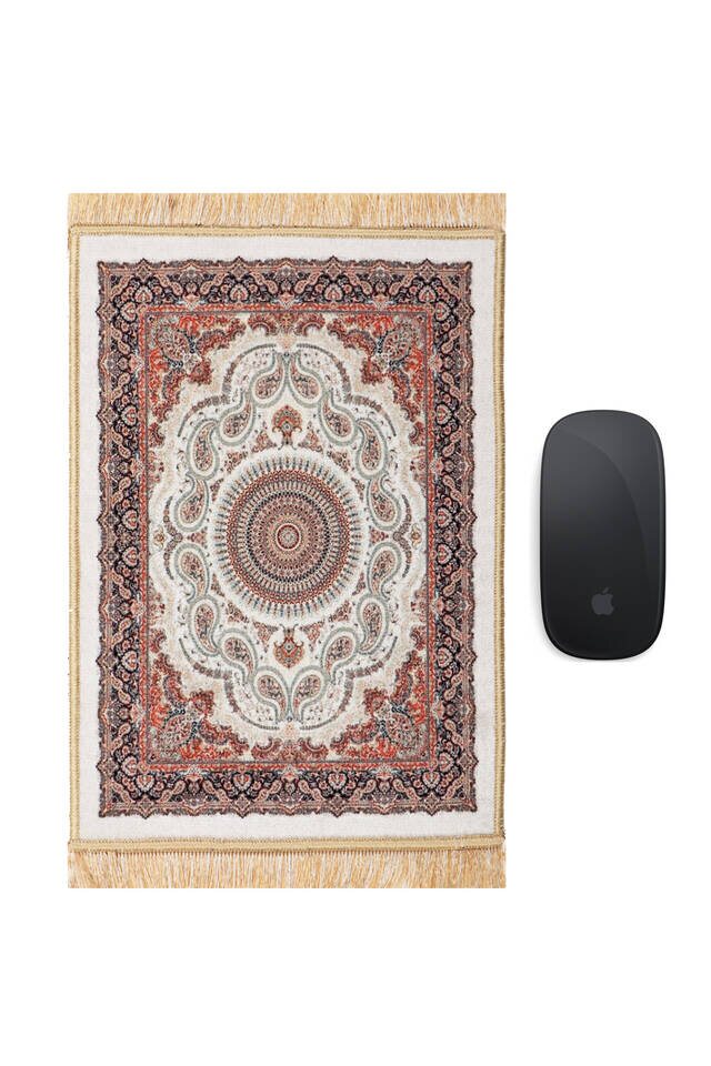 Ekru Dekoratif Küçük Halı Mousepad - 1