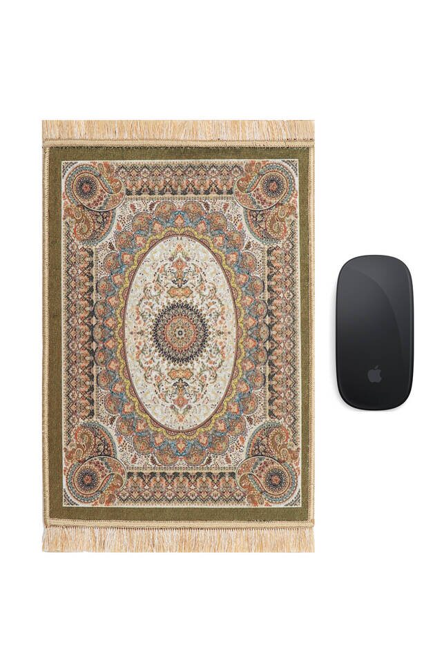 Haki Dekoratif Küçük Halı Mousepad - Bursa İpek