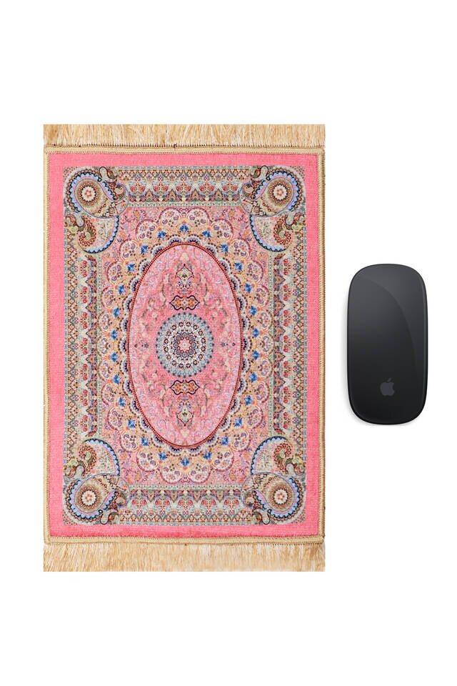 Pembe Dekoratif Küçük Halı Mousepad - Bursa İpek