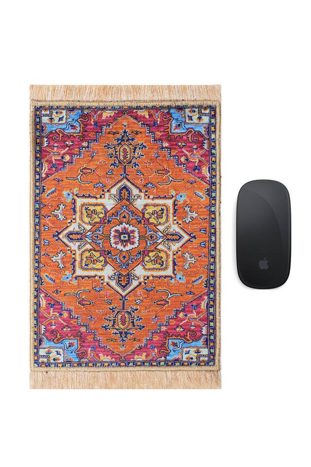 Turuncu Dekoratif Küçük Halı Mousepad - Bursa İpek