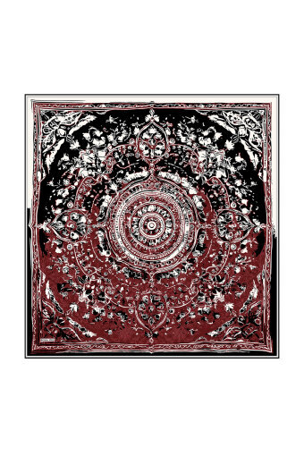 Bordo Kadim Desen Twill İpek Eşarp 