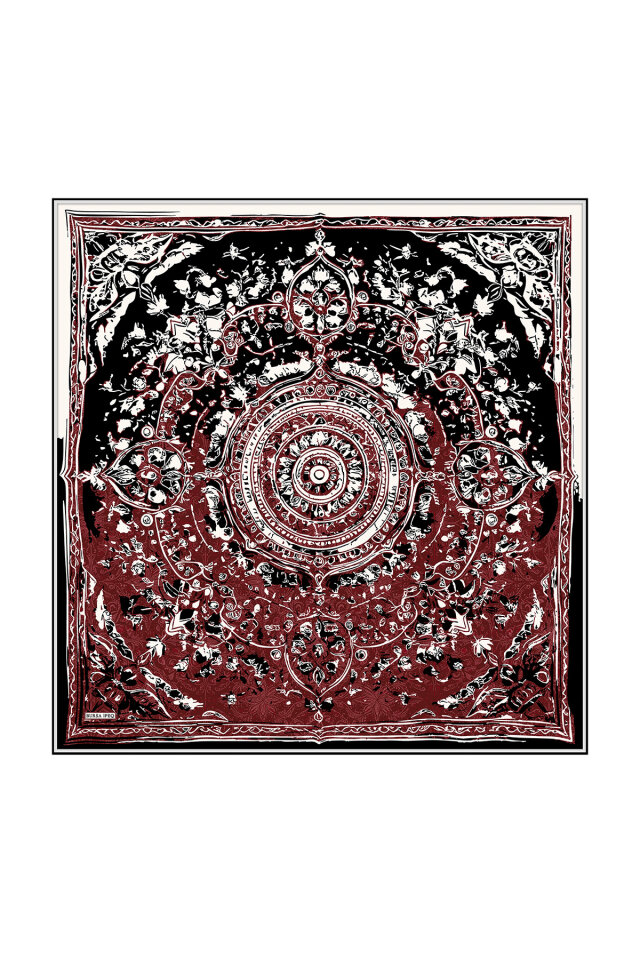 Bordo Kadim Desen Twill İpek Eşarp 