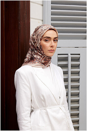 Latte Kadim Desen Twill İpek Eşarp 