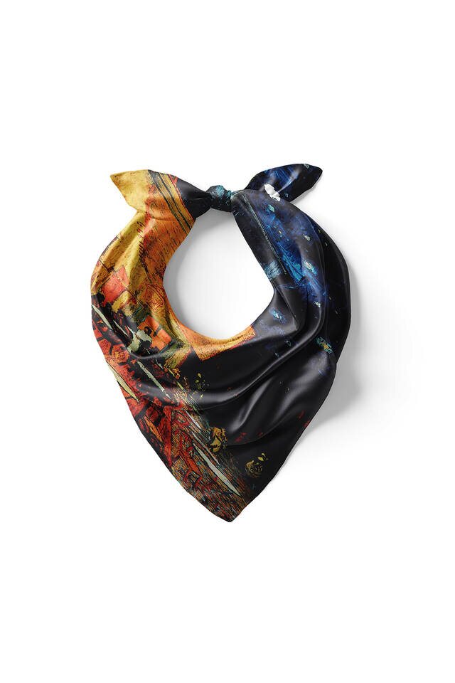 Lacivert Kafeler Sokağı İpeksi Mendil - 2