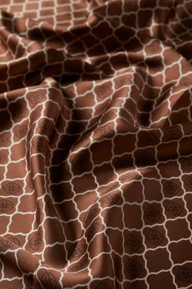 Kahverengi Monogram İpek Eşarp - 3