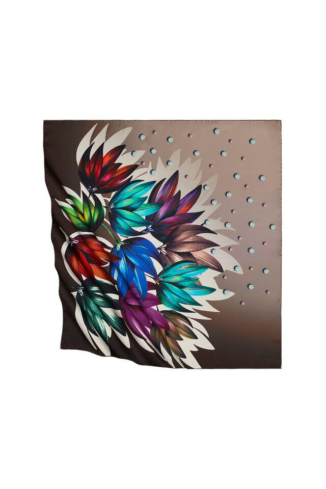 Kahverengi Pırlanta Desen İpeksi Eşarp 