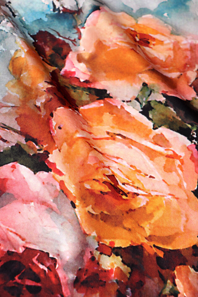 Koyu Somon Kamelya Desen Sura İpek Eşarp - 4