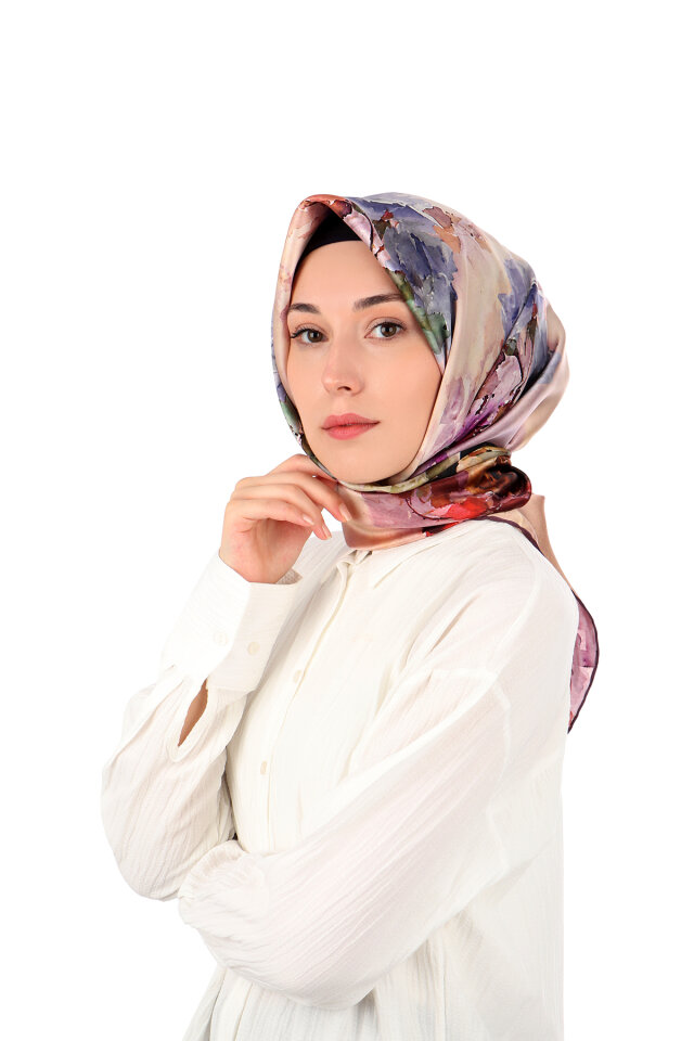 Mürdüm Kamelya Desen Sura İpek Eşarp - Bursa İpek