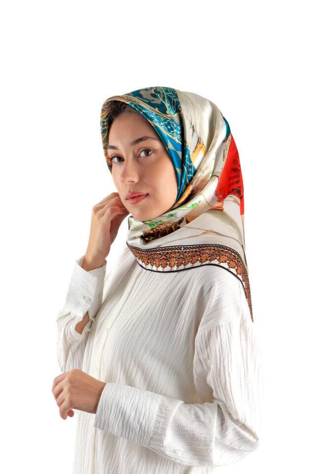 Kırmızı Kaplumbağa Terbiyecisi Sura İpek Eşarp - 2