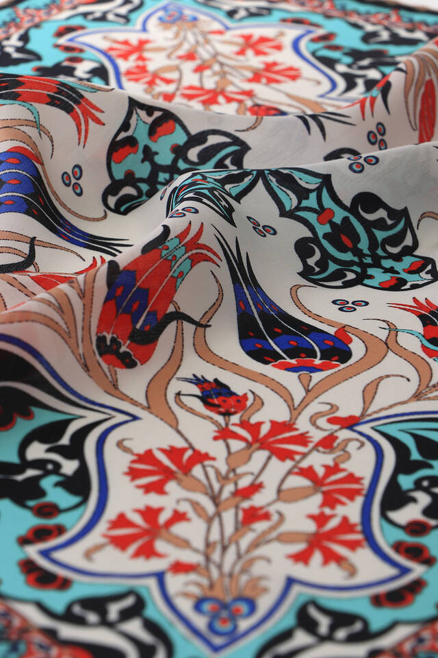 Ekru Gold Karanfil Lale Desen İpek Mendil - 3