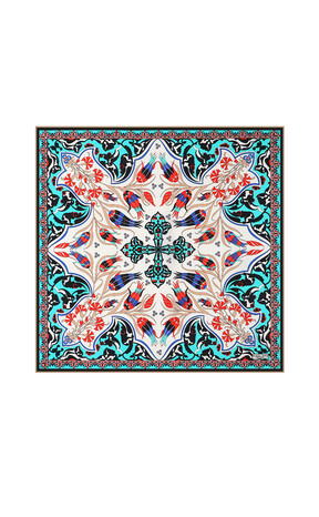 Ekru Gold Karanfil Lale Desen İpek Mendil 