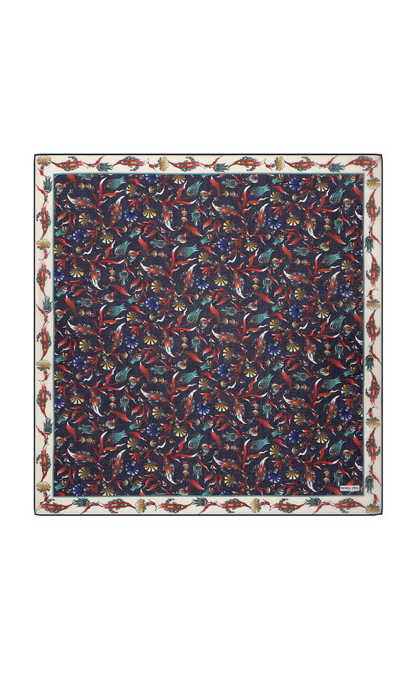 Lacivert Karanfil Lale Desen Soft Eşarp 