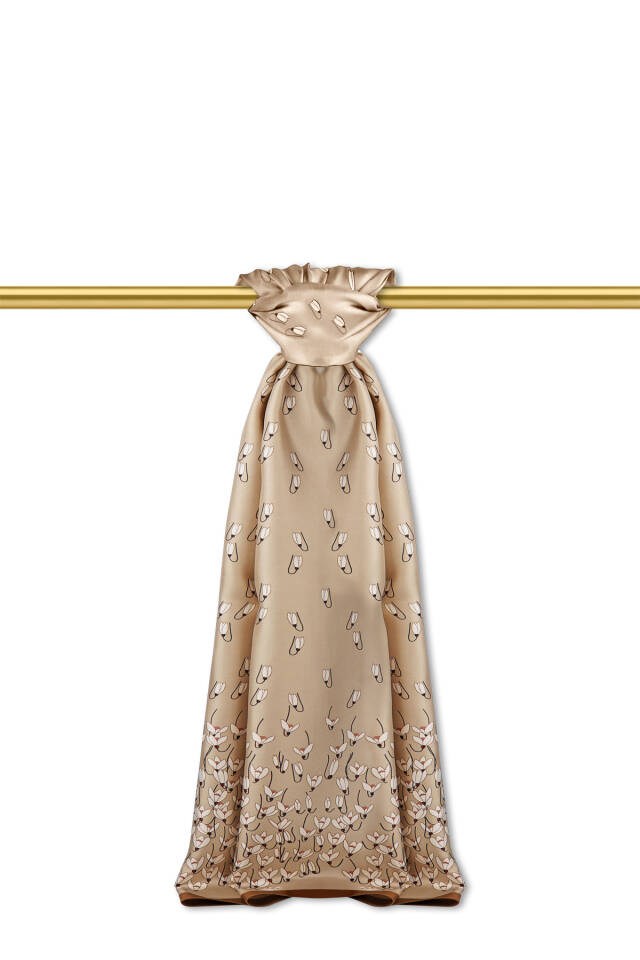 Bej Kardelen Desen Twill İpek Şal - 1