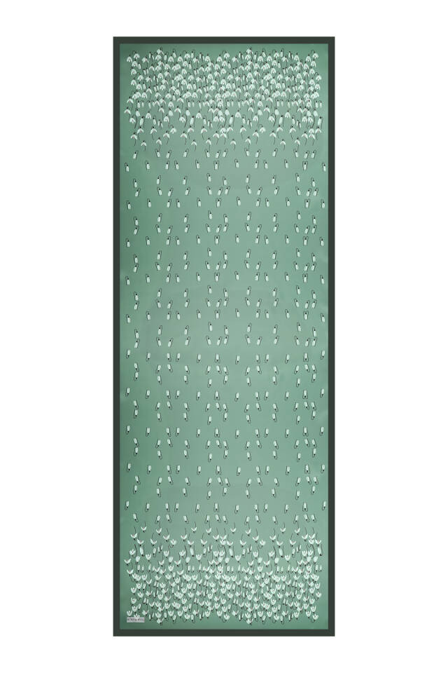 Haki Kardelen Desen Twill İpek Şal - 4