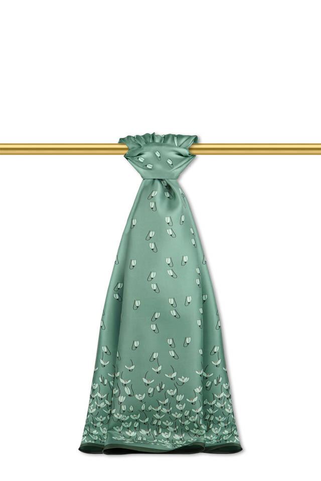 Haki Kardelen Desen Twill İpek Şal 