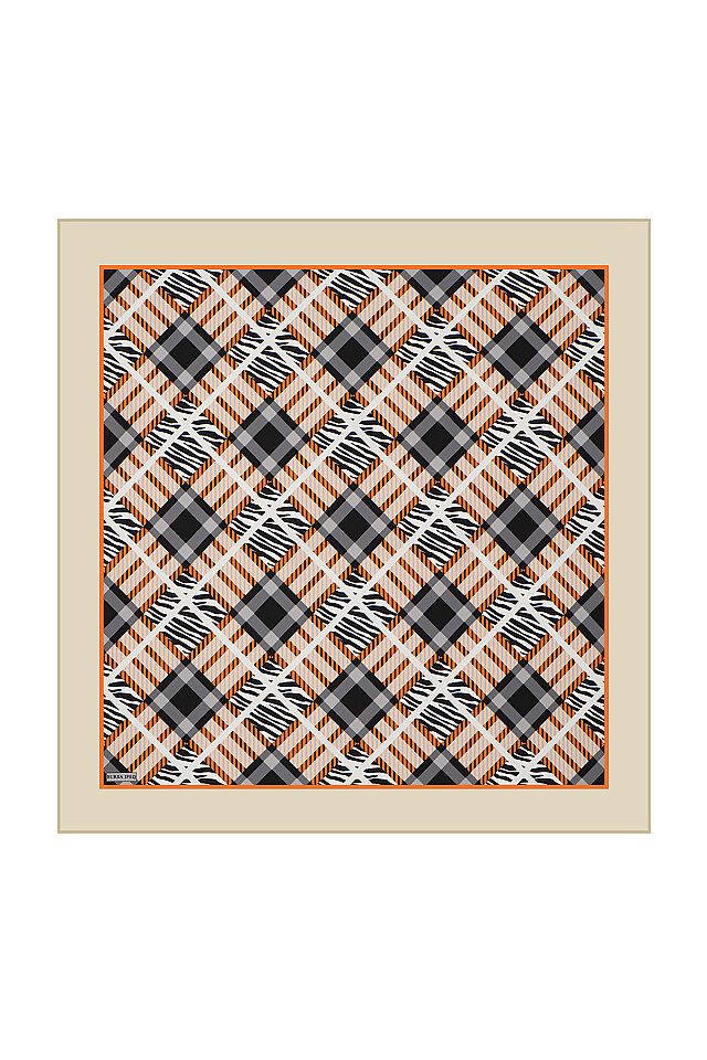 Bej Karo Desen Twill İpek Eşarp 