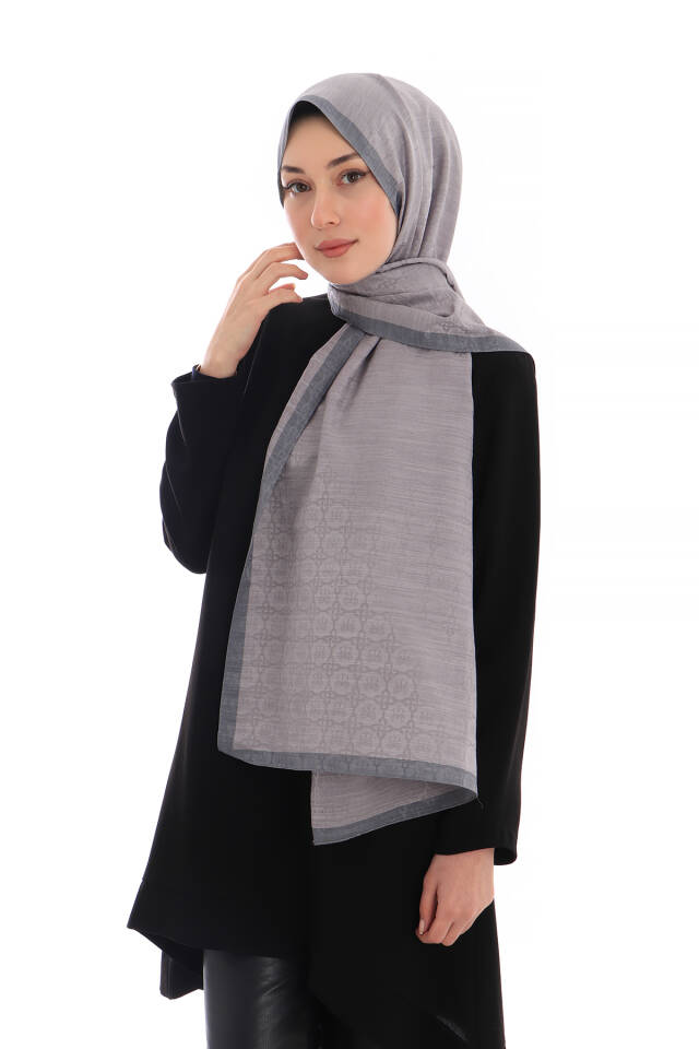 Ametist Kelebek Monogram Desen İpek Pamuk Şal - 2