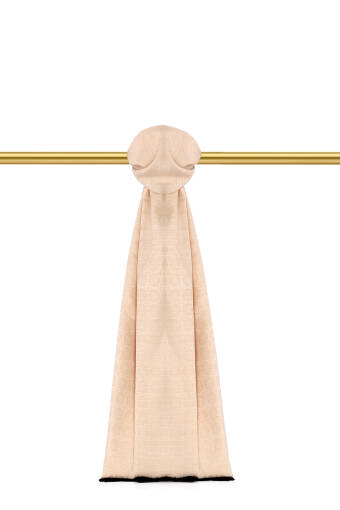 Krem Kelebek Monogram Desen İpek Pamuk Şal 