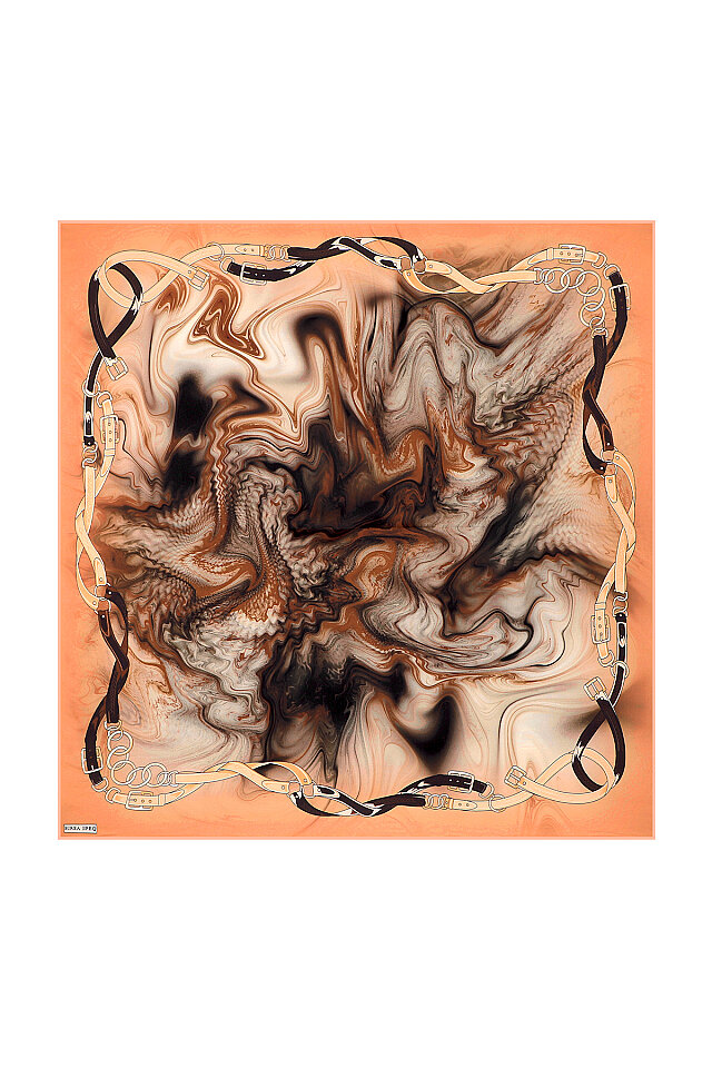 Koyu Somon Kemer Desen Sura İpek Eşarp - Bursa İpek