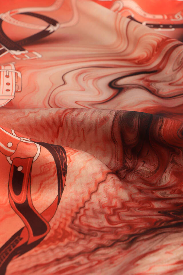 Mercan Kemer Desen Sura İpek Eşarp - 3