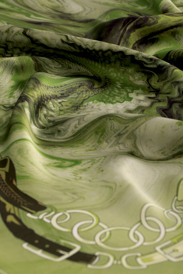 Yeşil Kemer Desen Sura İpek Eşarp - 3