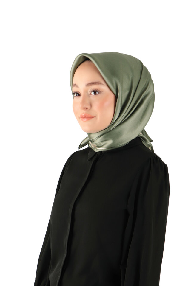 Yeşil Kenarı Sulu Dalga İpek Eşarp 