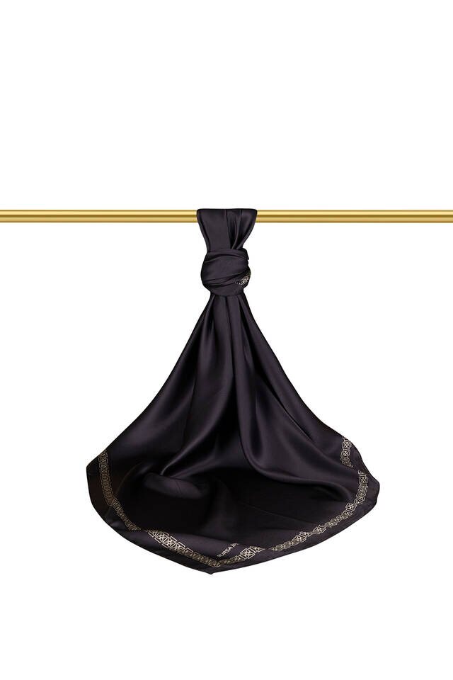 Koyu Lacivert Kenarı Sulu Kelebek İpek Eşarp - 2